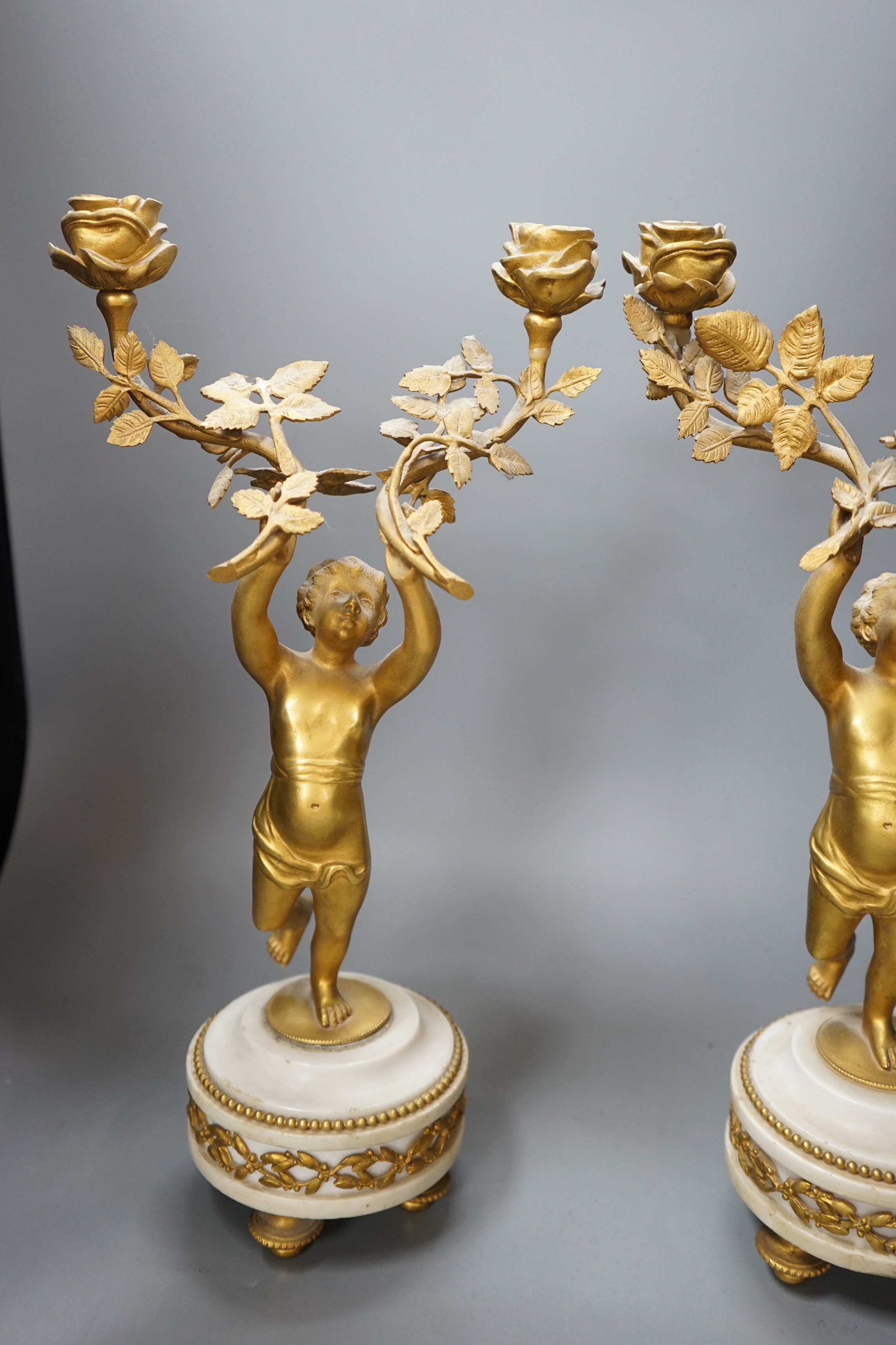 A pair of Louis XVI style ormolu figural candelabra, 41cm